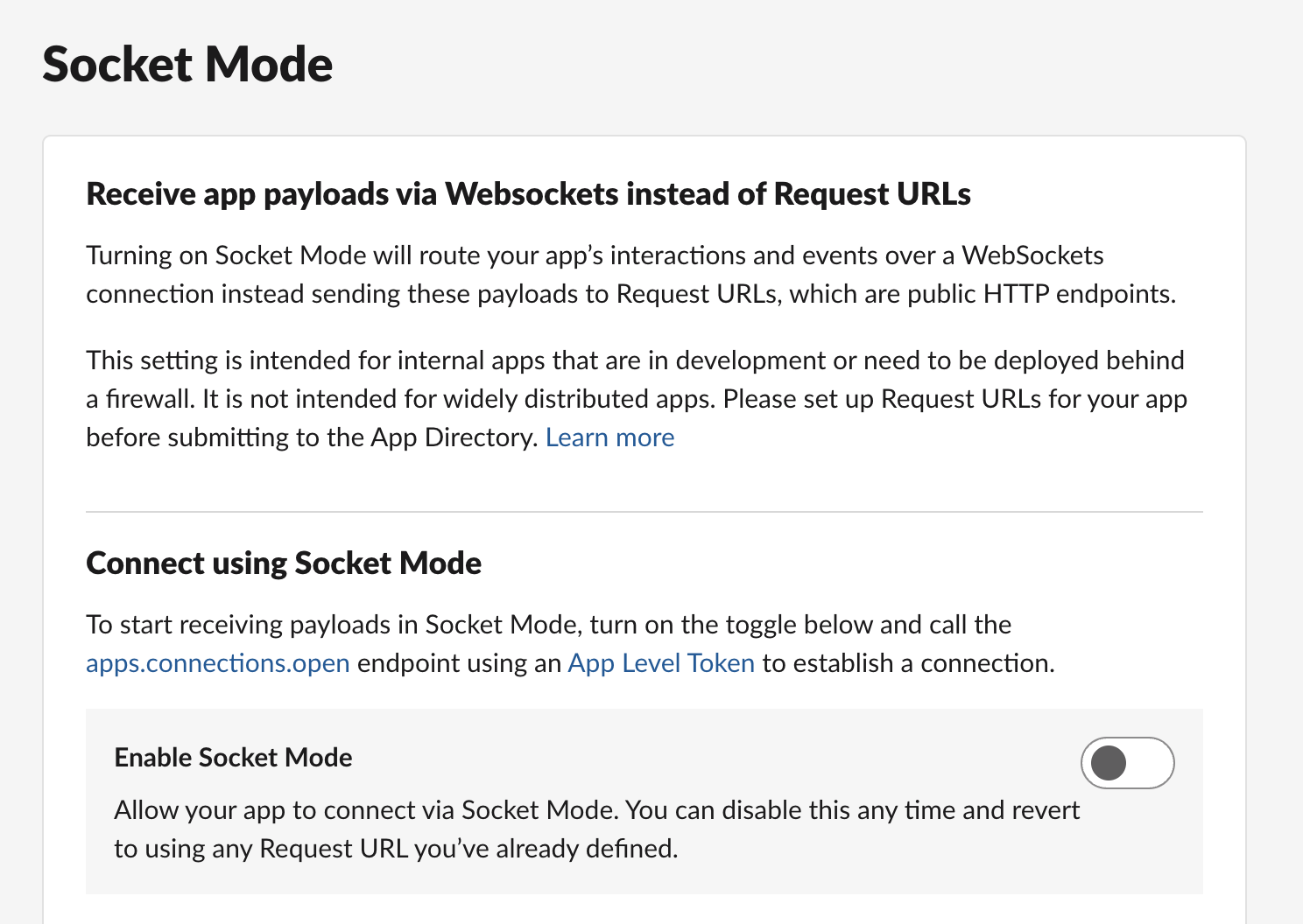 enable socket mode for your app