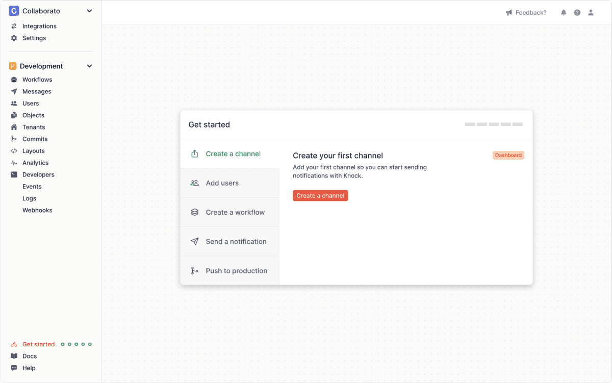 Screenshot of the Knock onboarding flow