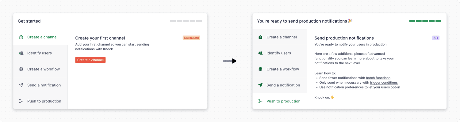 Screenshot of the Knock onboarding flow