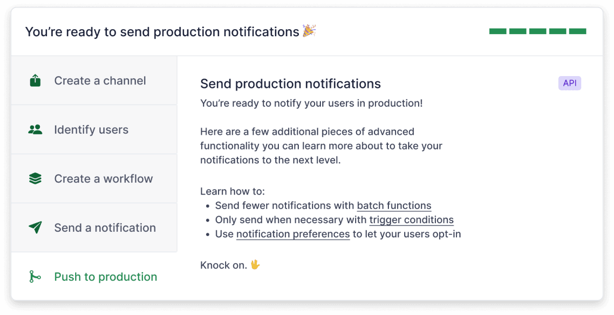 Screenshot of the Knock onboarding flow