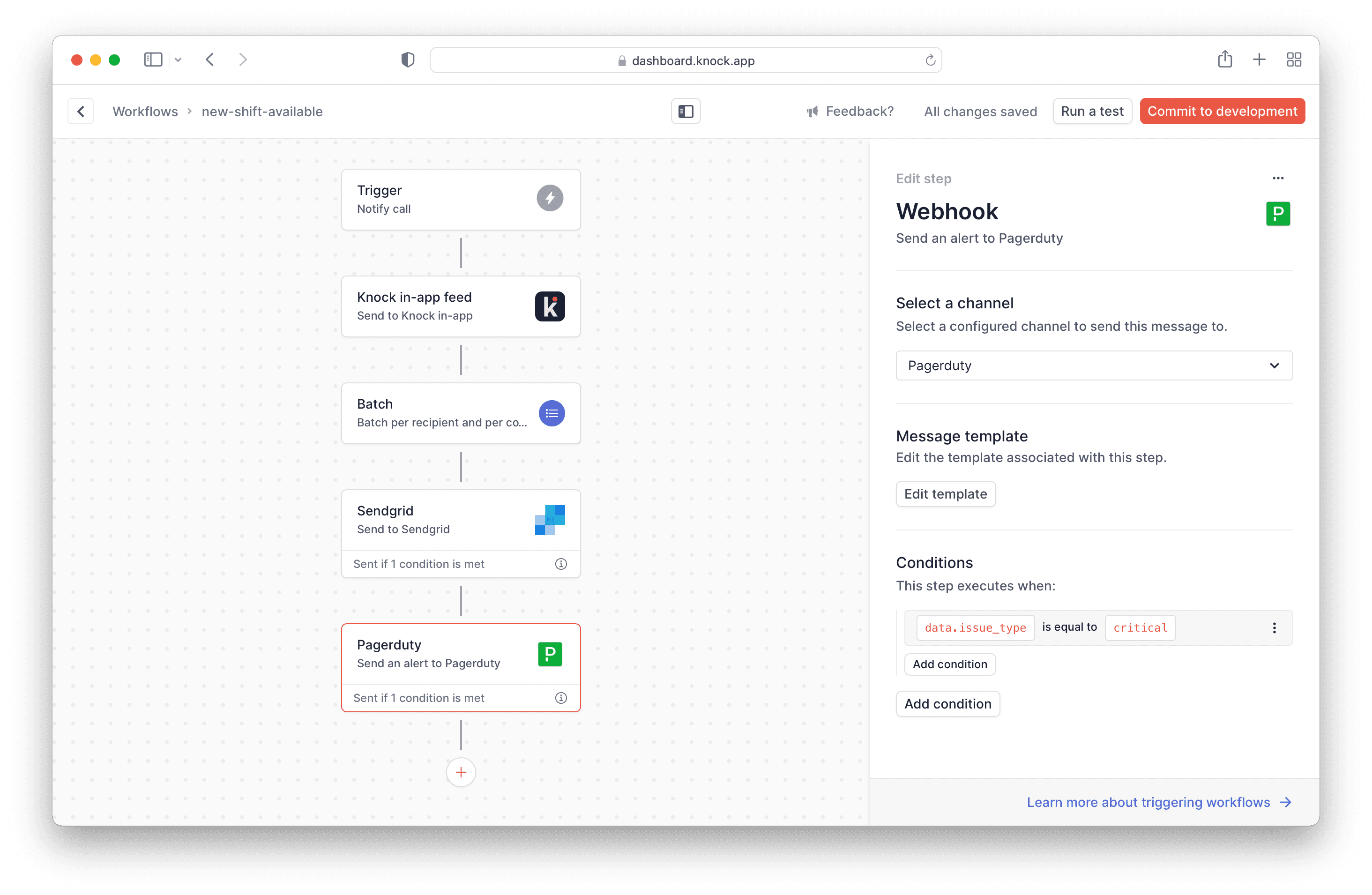 Example workflow with a webhook channel step