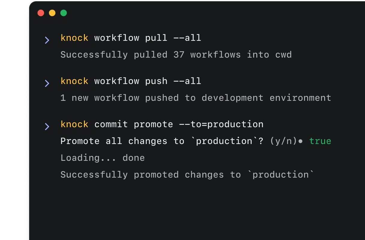 One command to pull your entire Knock model into your codebase. 