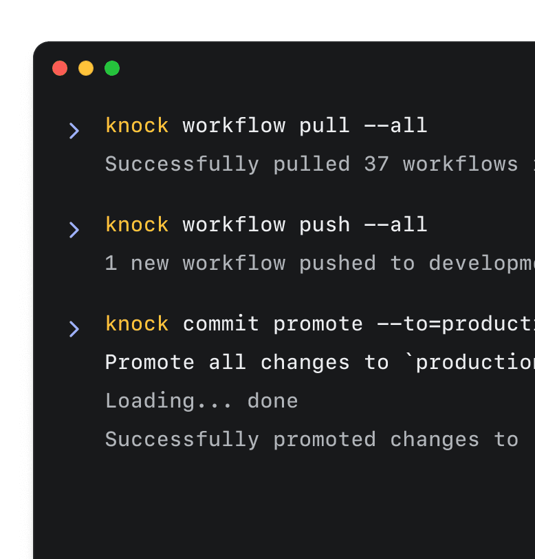 One command to pull your entire Knock model into your codebase. 