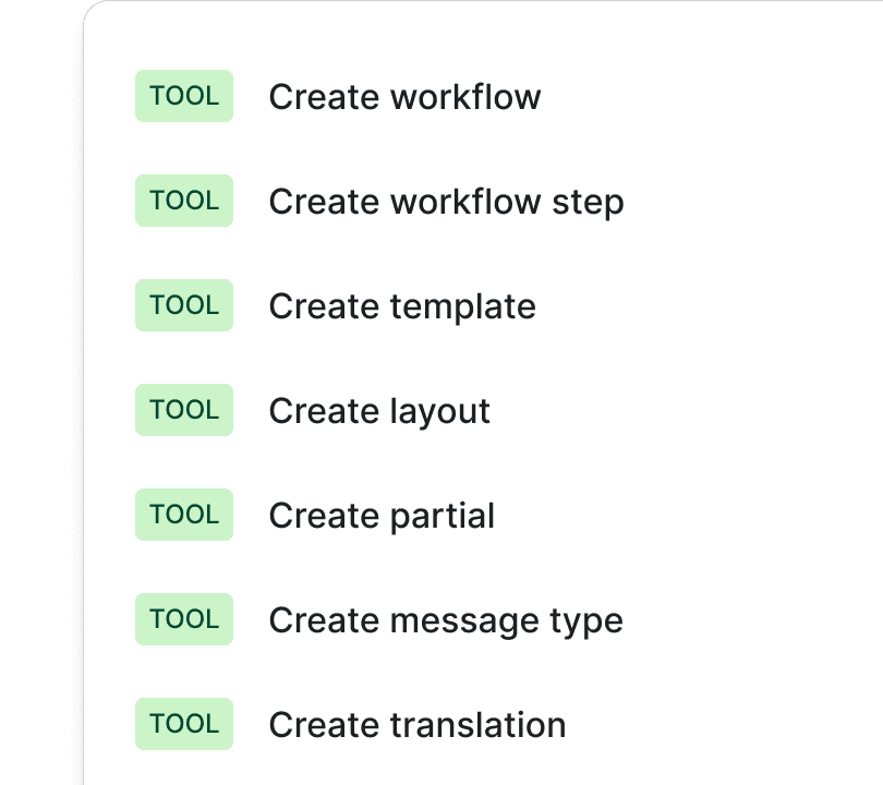 Pre-built tools and prompts automate messaging execution.