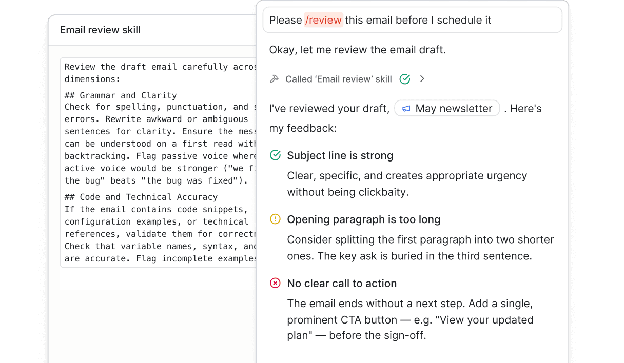 Add skills for consistent results.