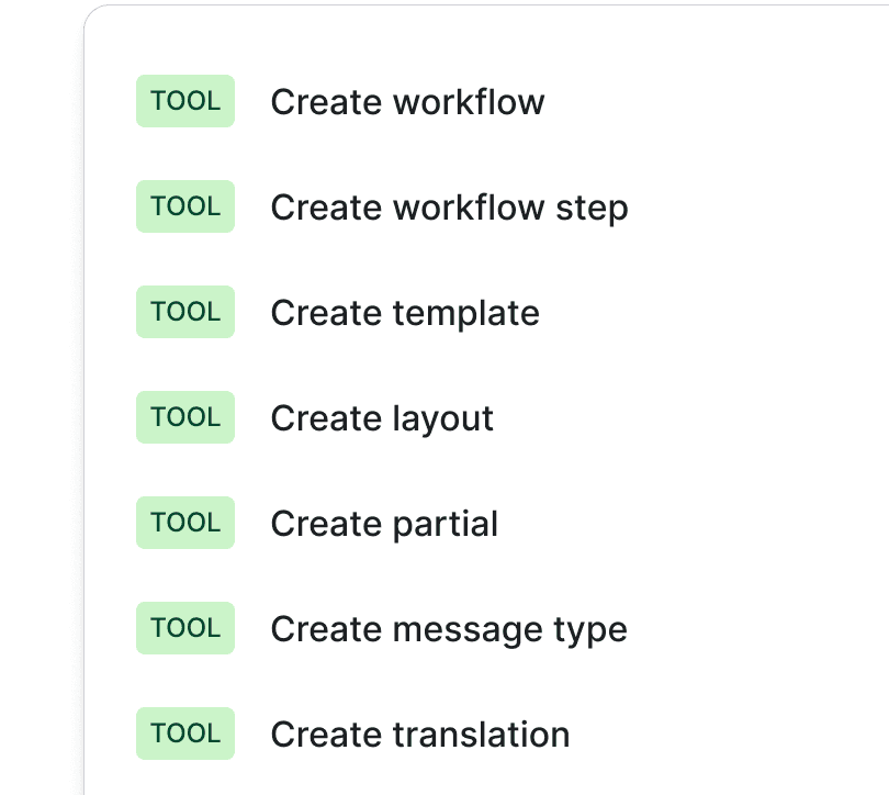 Pre-built tools and prompts automate messaging execution.