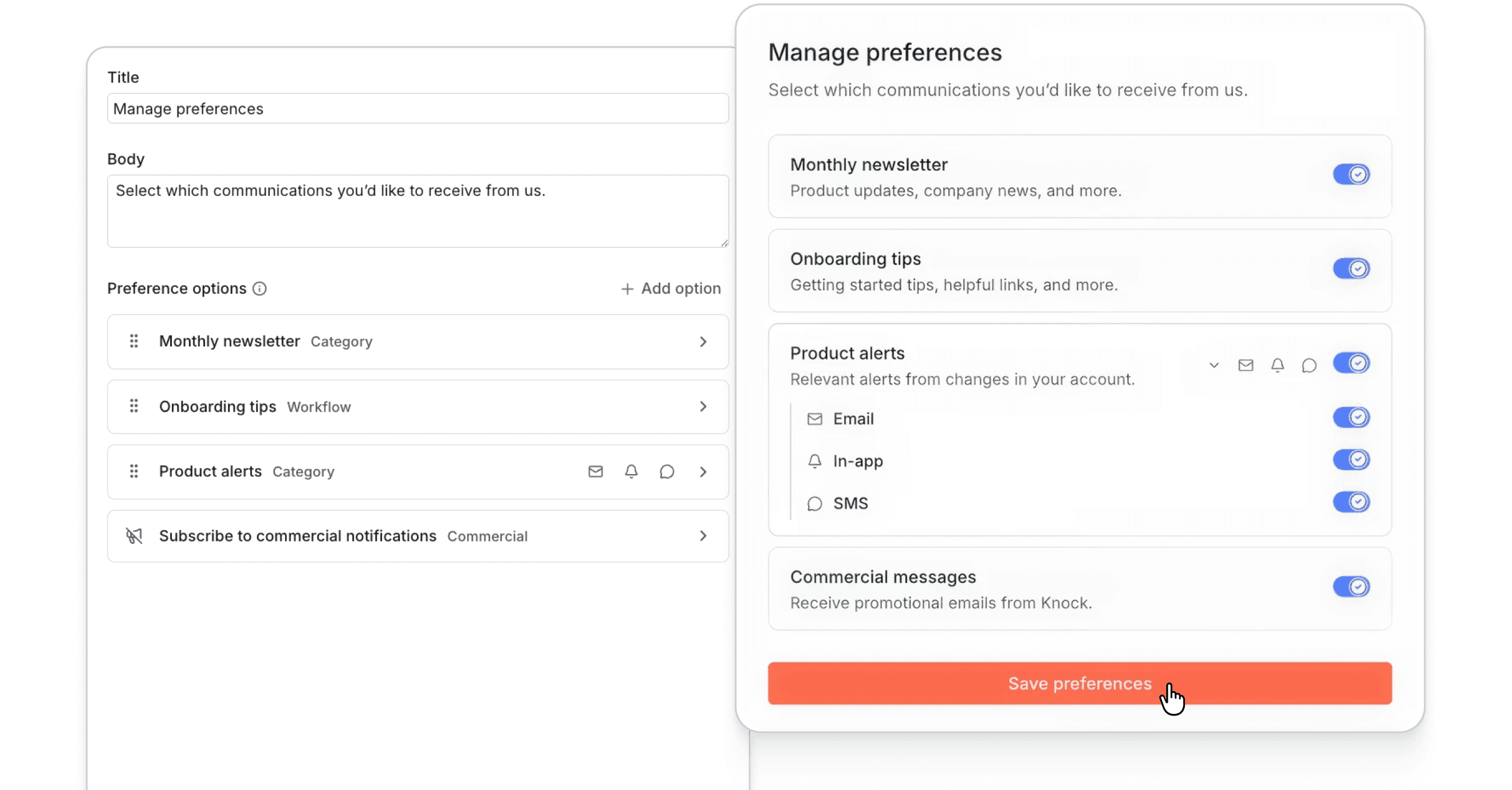 A hosted preference center, out of the box.