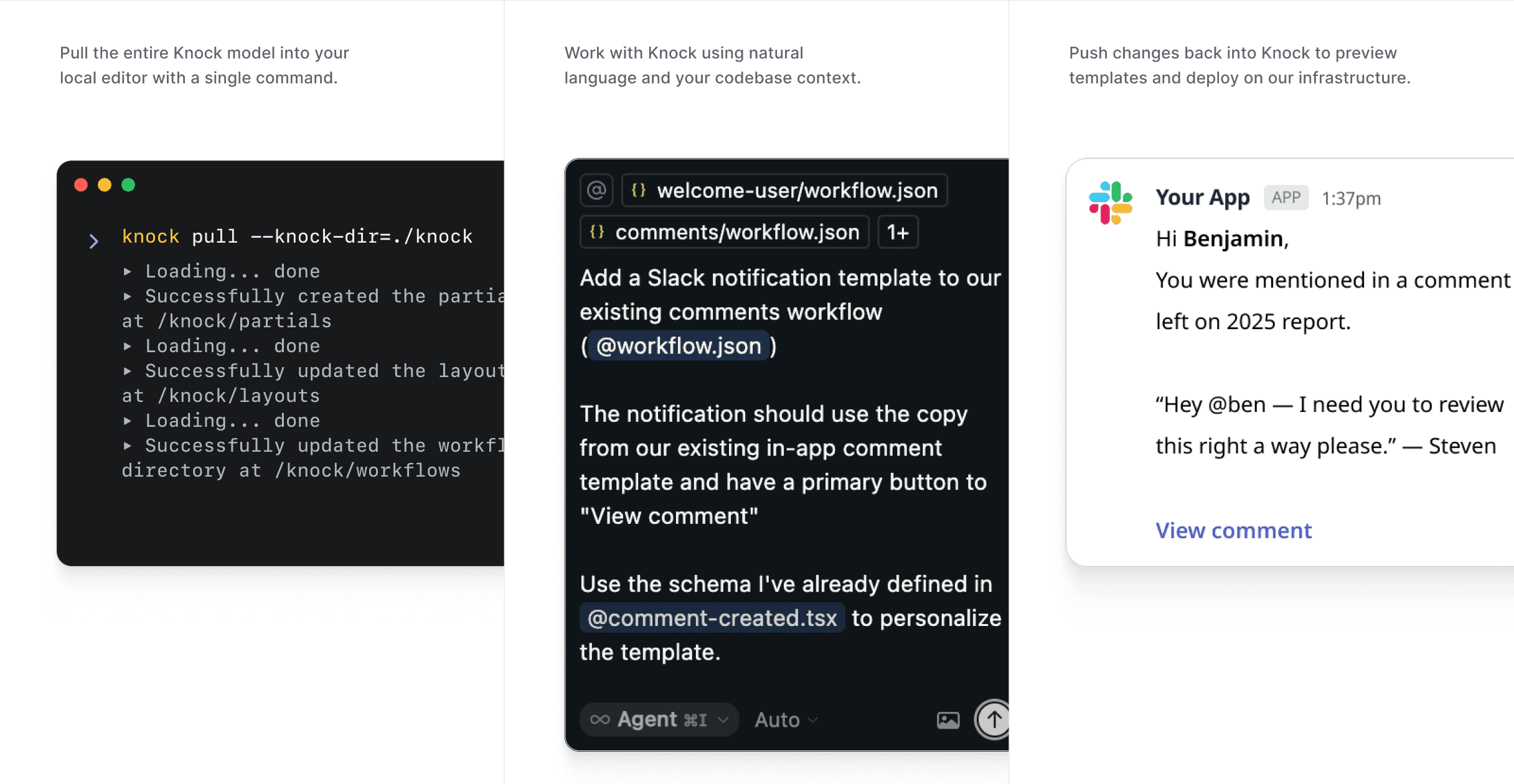 Work with all of Knock from your AI code editor. 