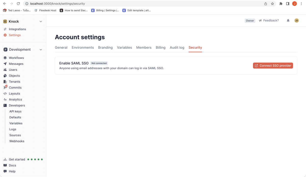 Screenshot of Knock account settings page