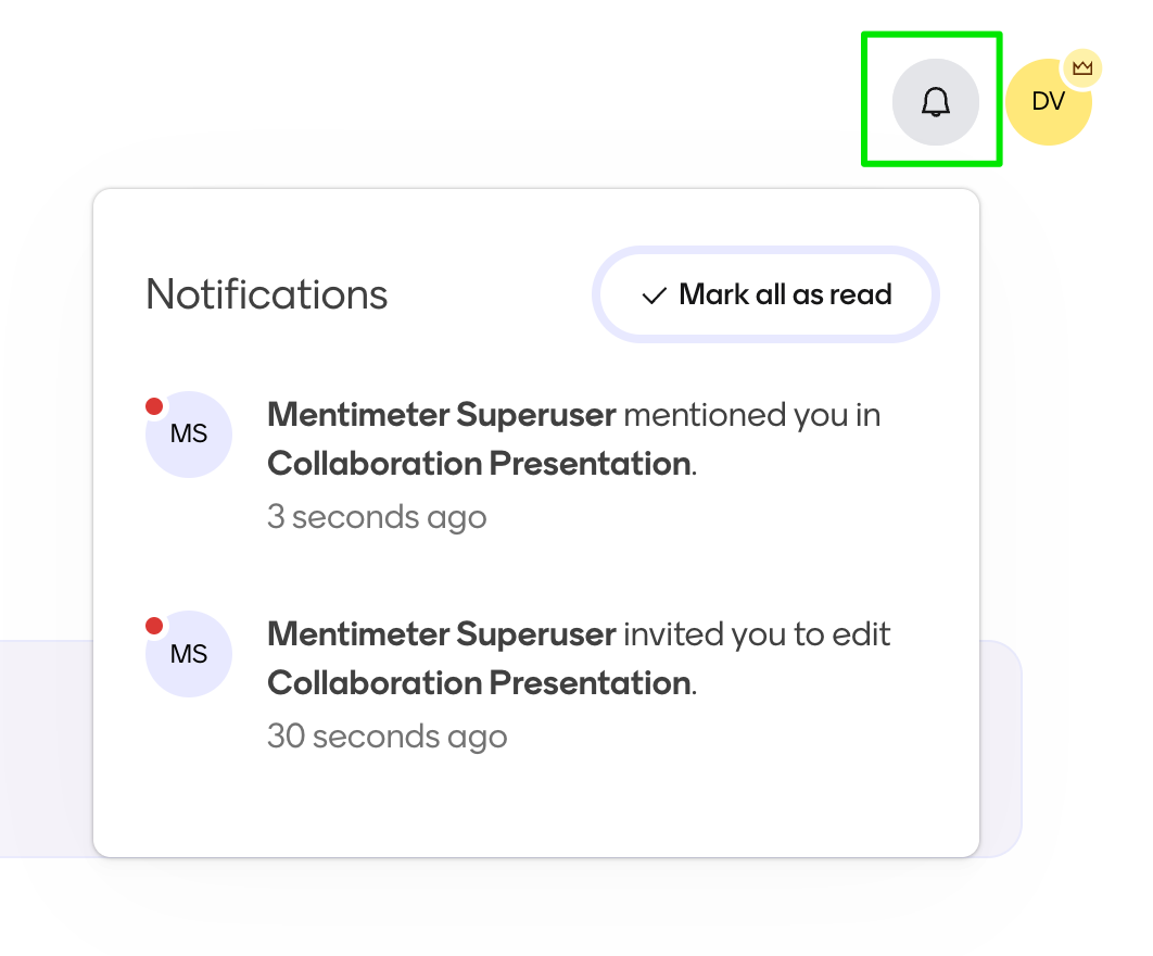 Mentimeter’s in-app notifications