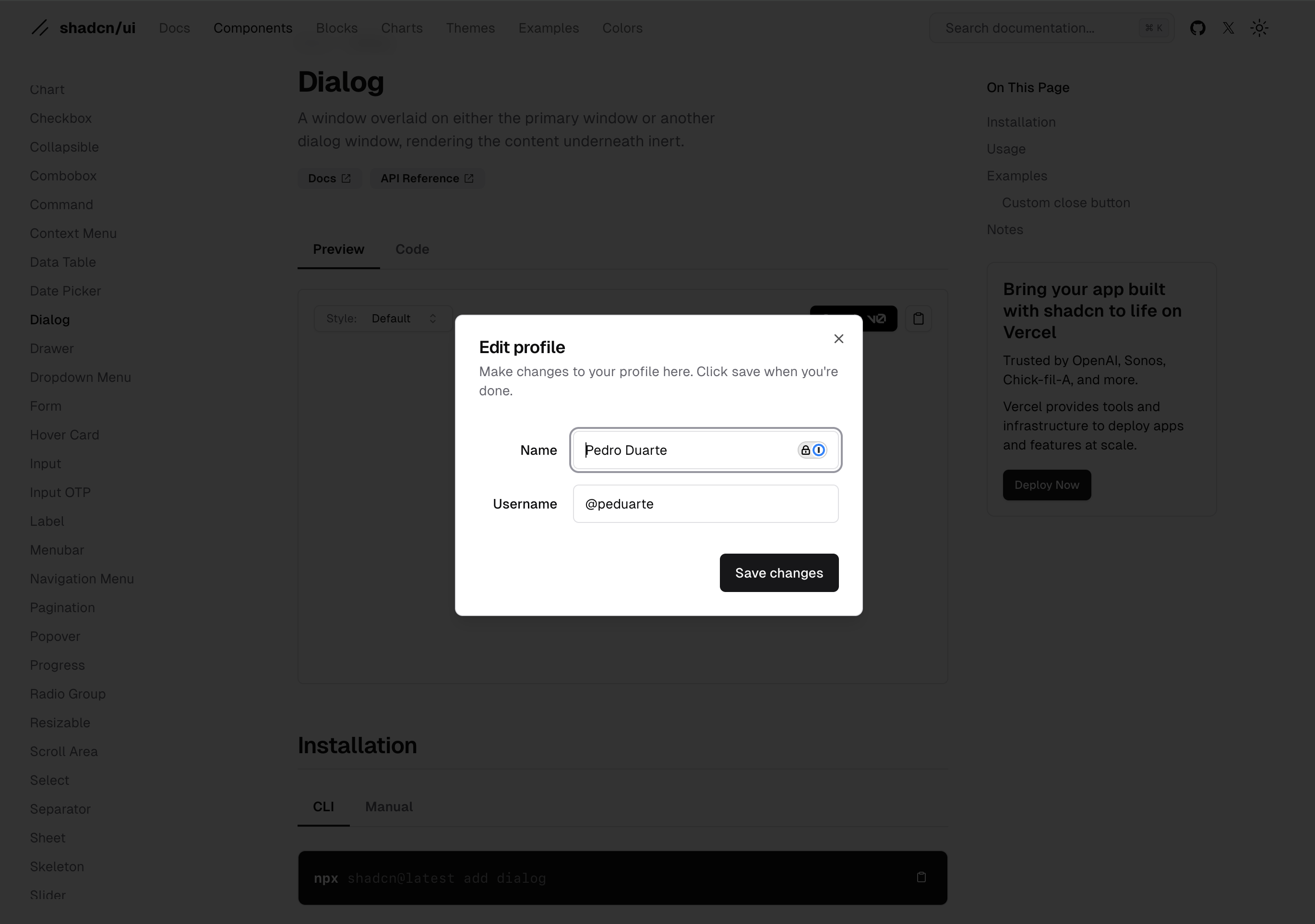 An example modal