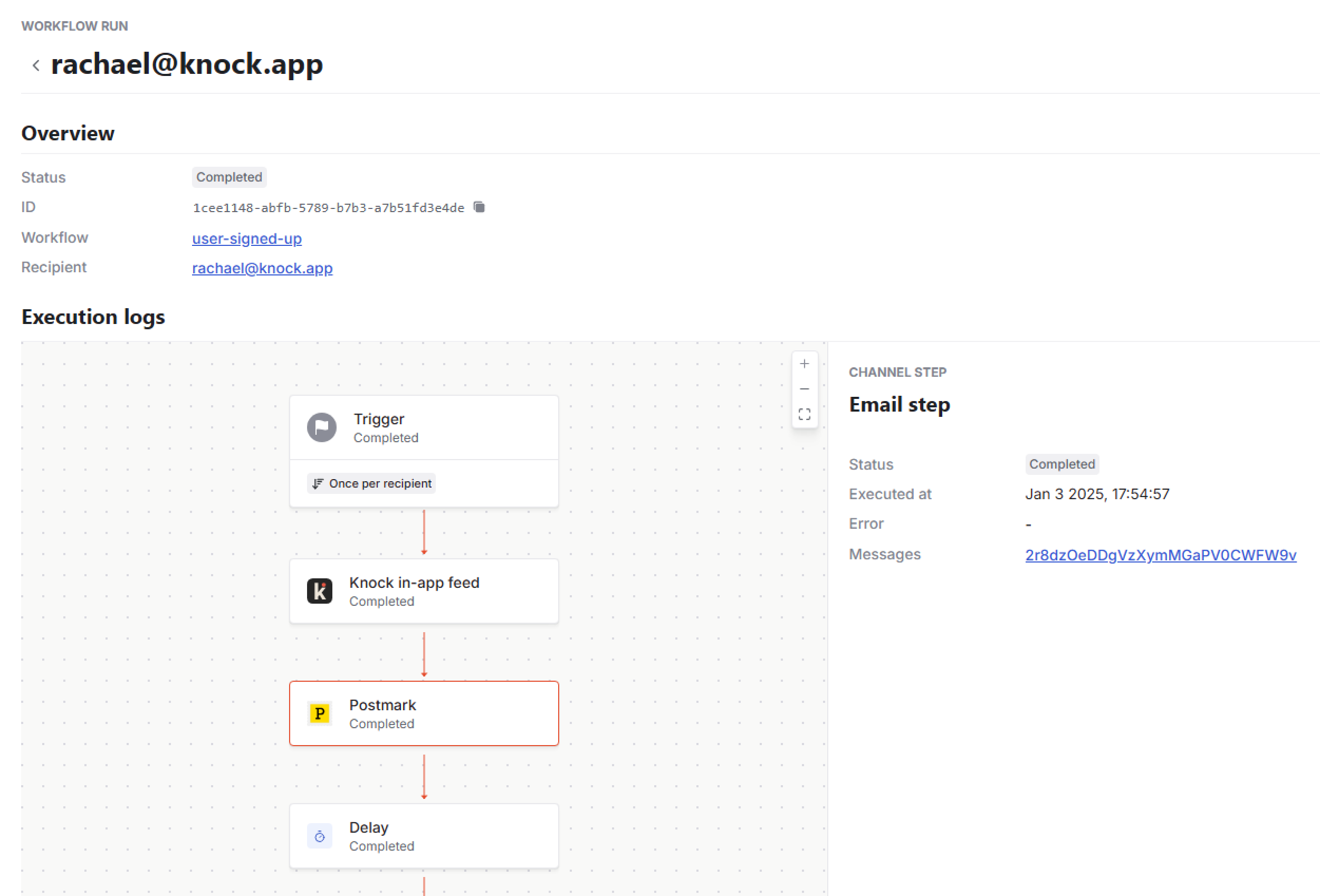 Example of a notification log dashboard