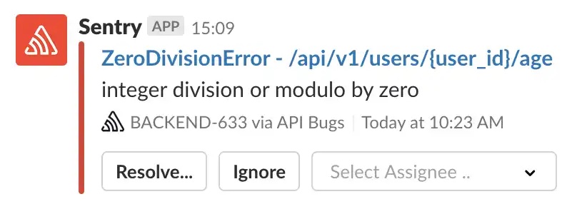 Sentry Slack error notification