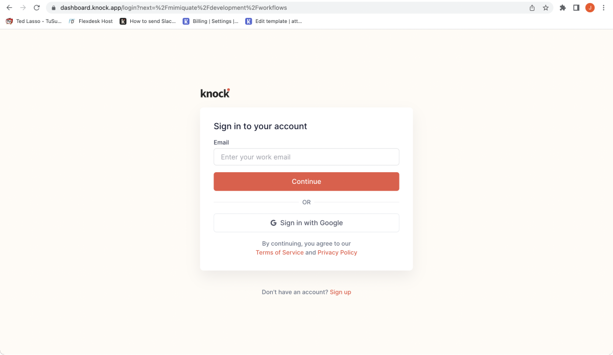 Screenshot of Knock sign-in page