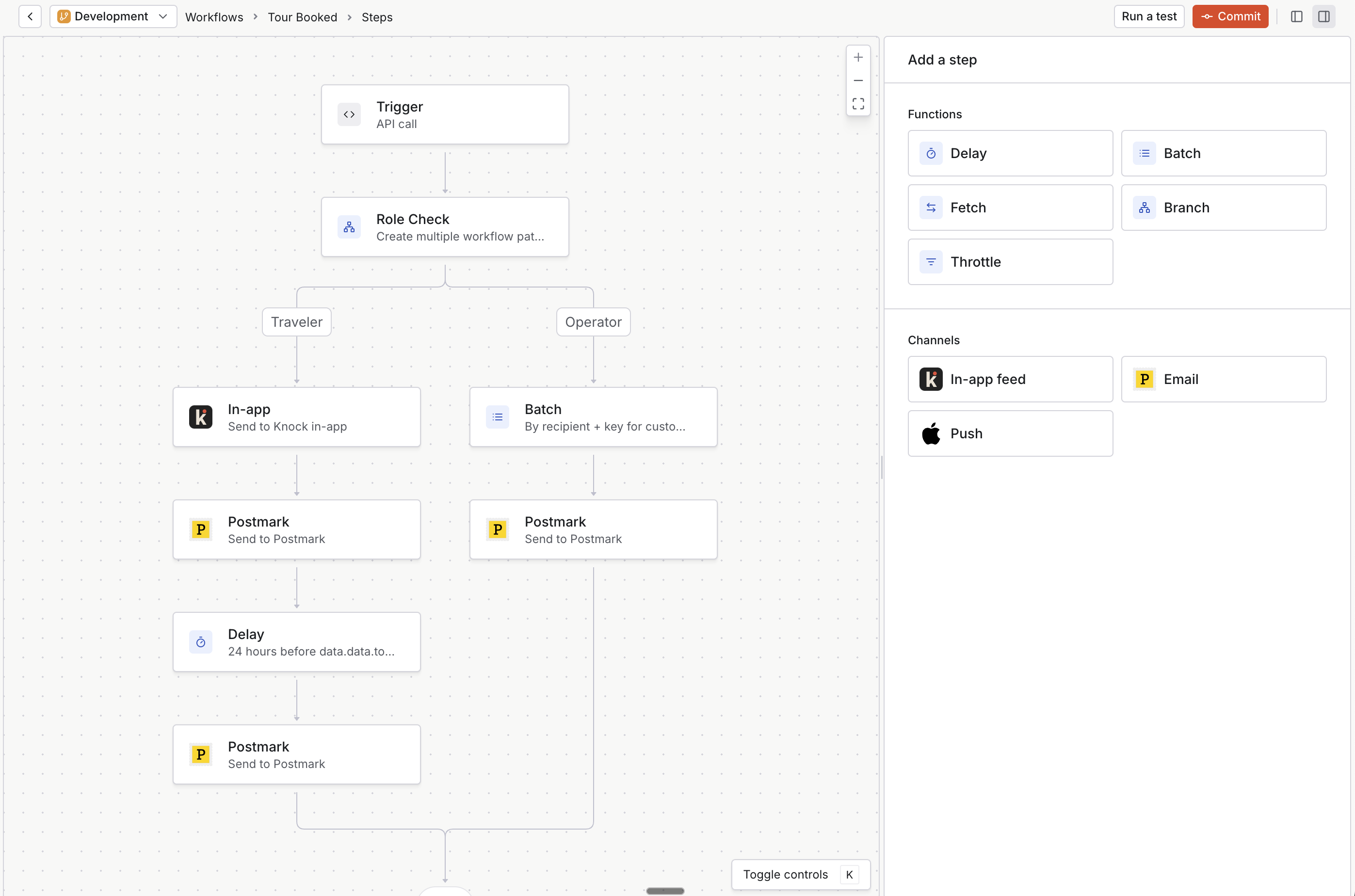 A workflow diagram showing how to notify travelers and operators when a tour is booked.