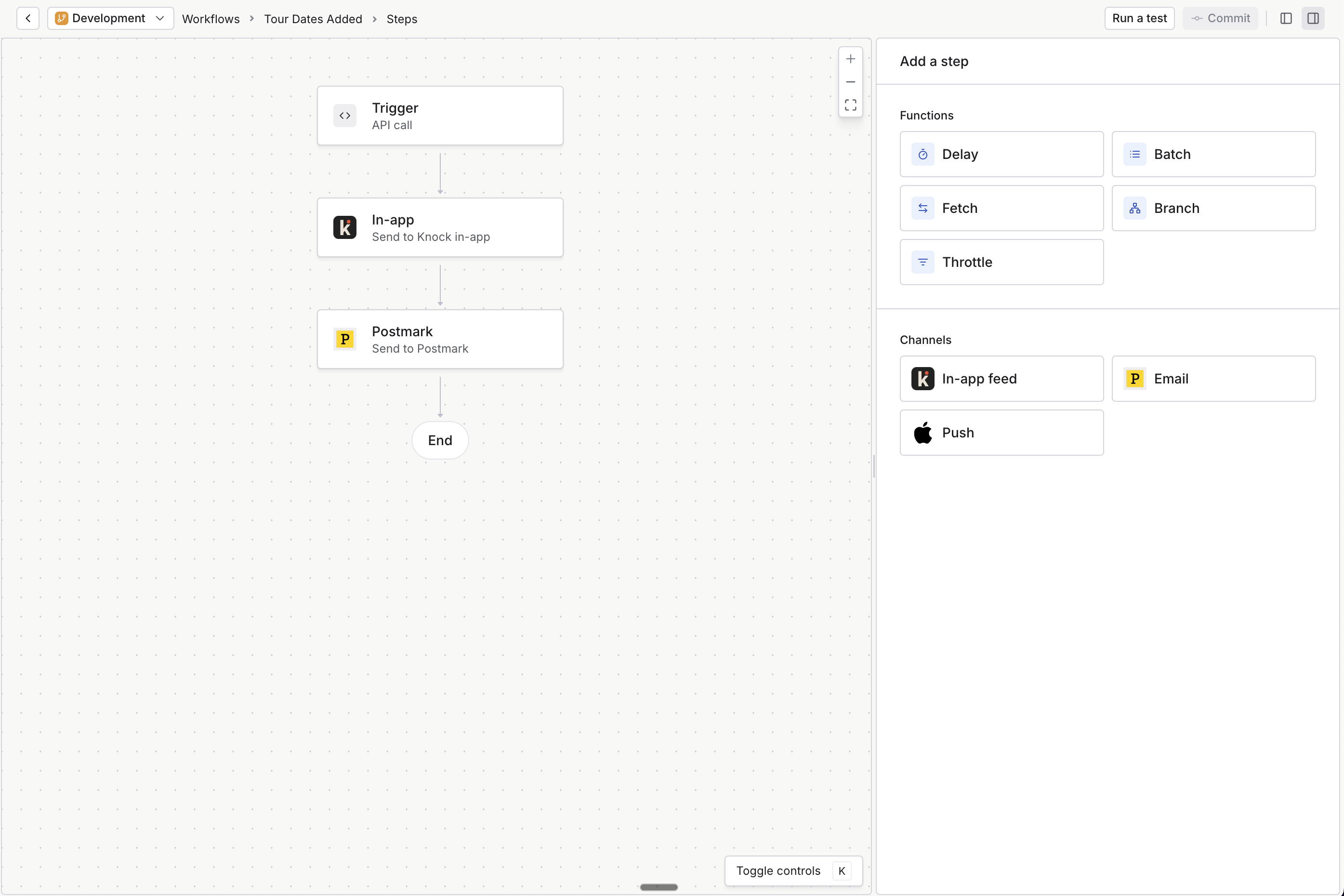 A workflow diagram showing how to notify subscribers when new tour dates are added.