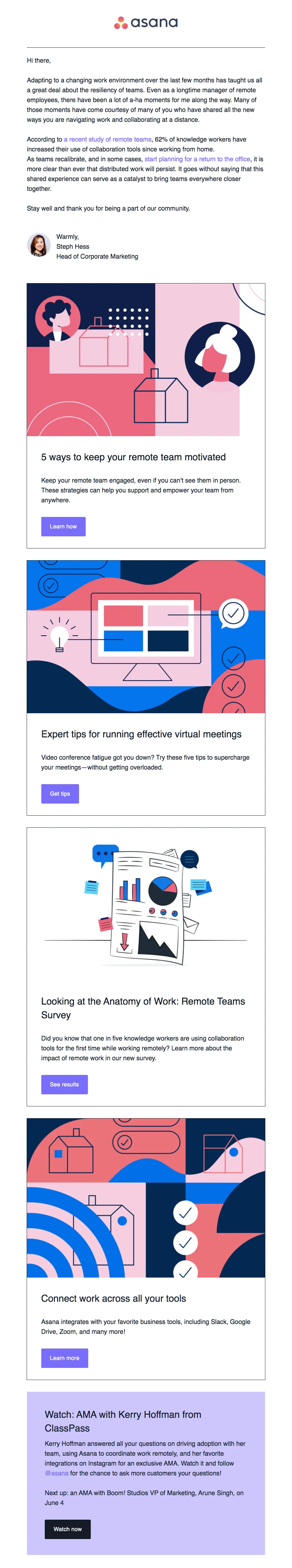 An example newsletter from Asana