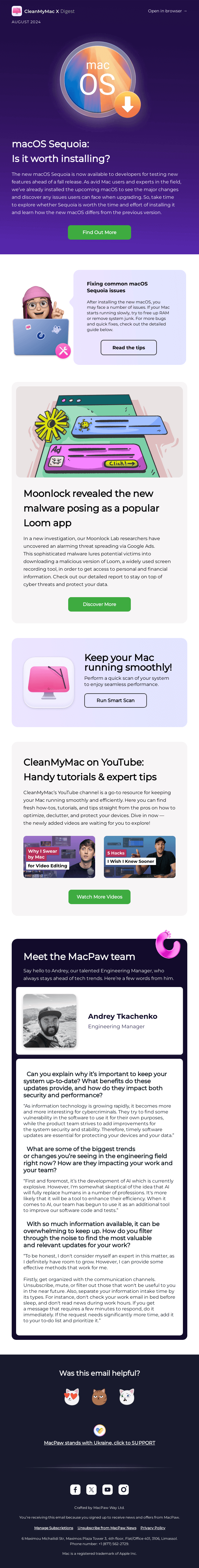 An example newsletter from CleanMyMac