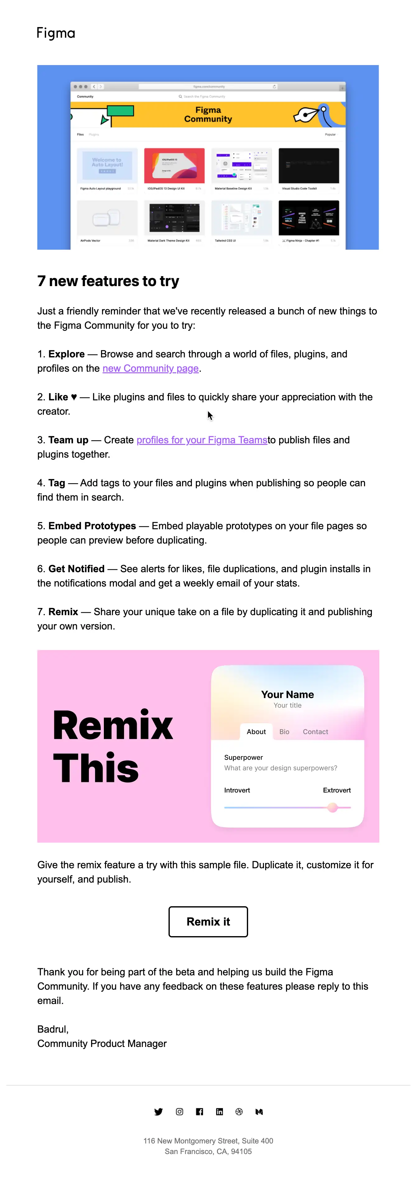 An example newsletter from Figma