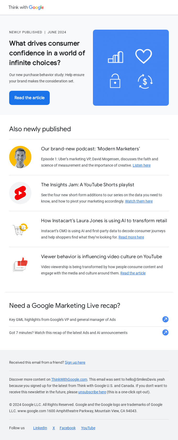 An example newsletter from Google