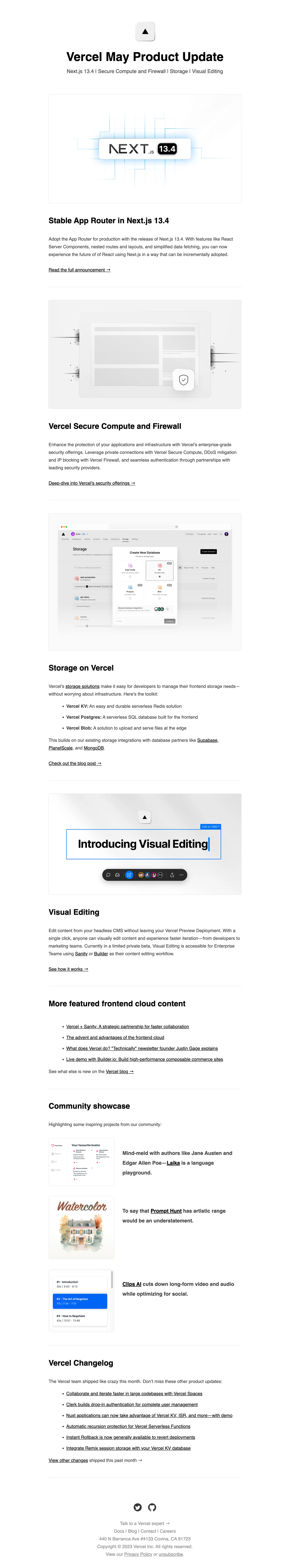 An example newsletter from Vercel