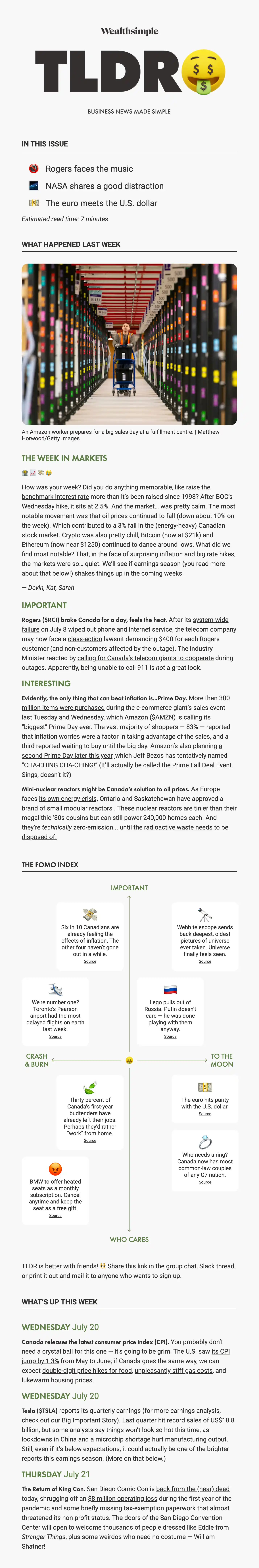 An example newsletter from Wealthsimple