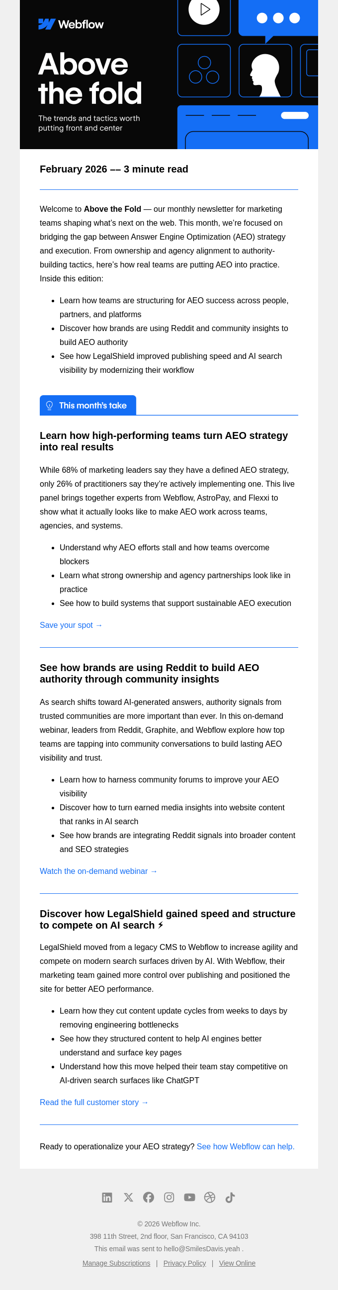 An example newsletter from Webflow with educational content