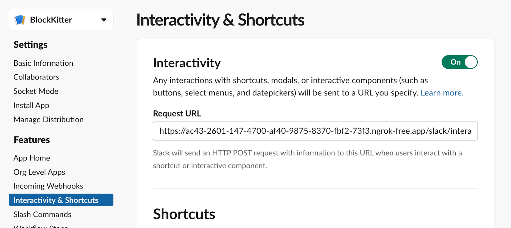 Setting a URL to handle interactivity from Slack