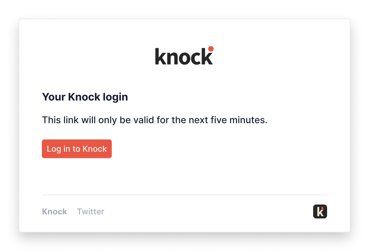 A magic link email from Knock