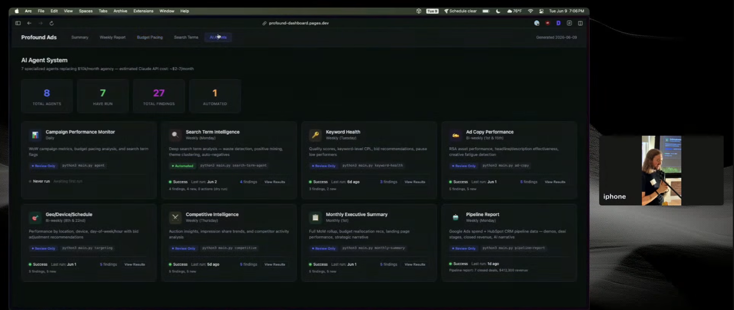 Custom paid search monitoring dashboard built with Claude Code