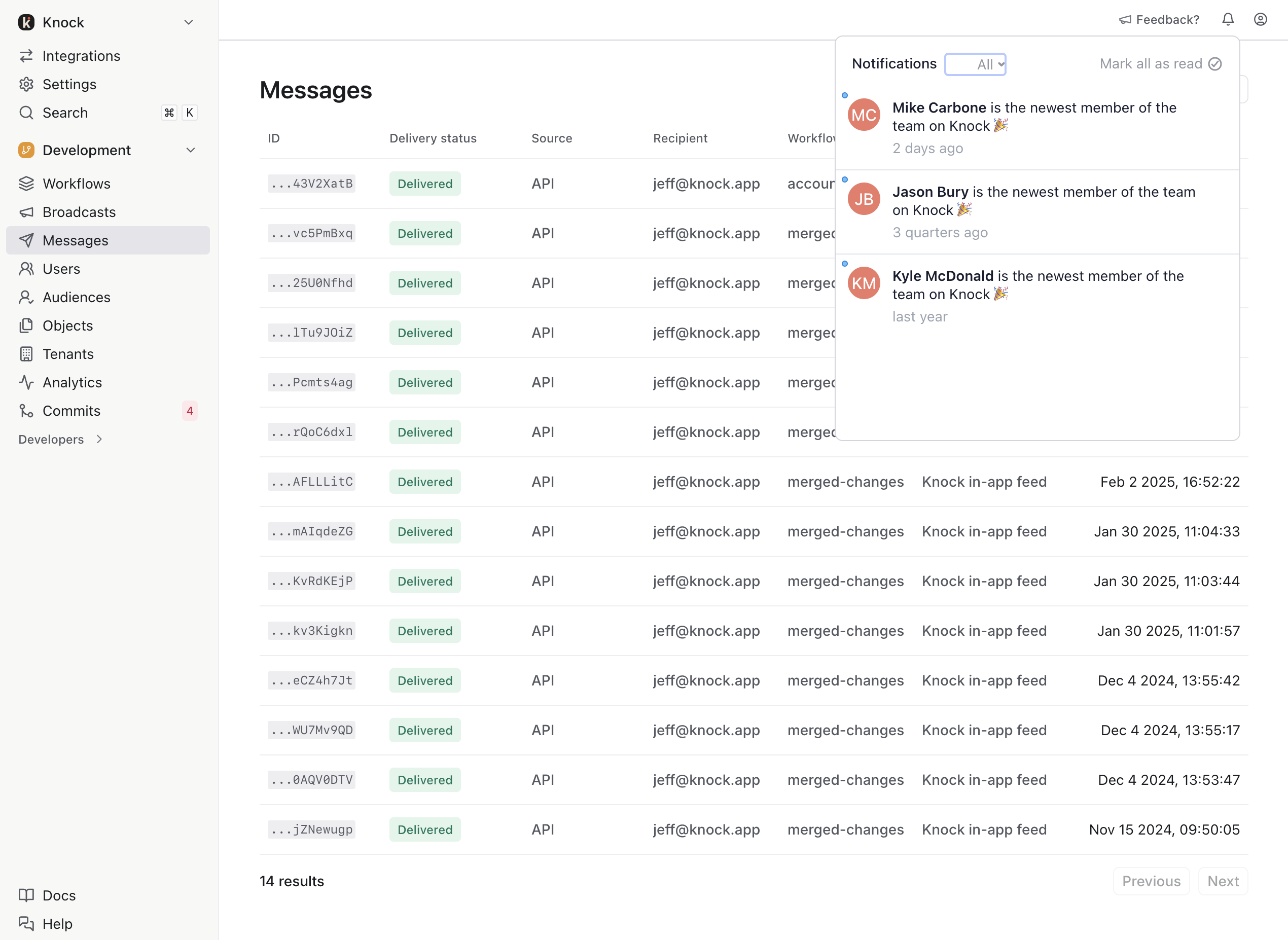 Real-time feed in Knock