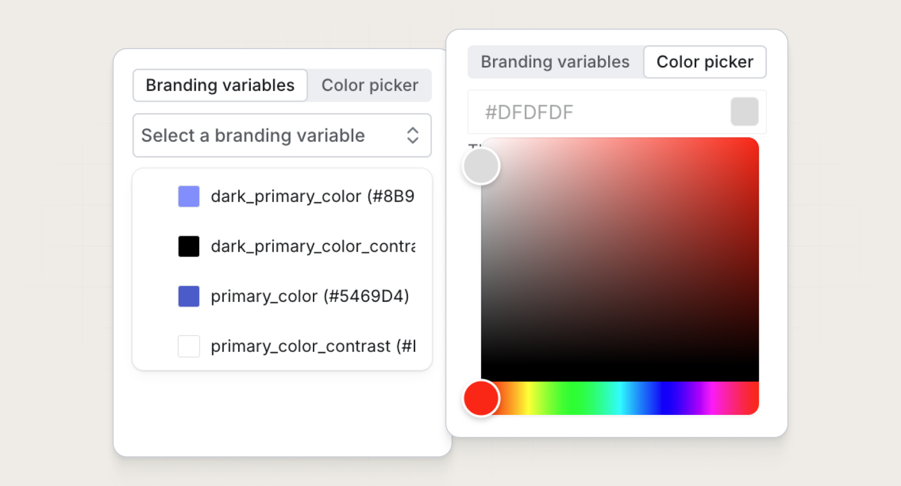 Color picker input in the partial editor
