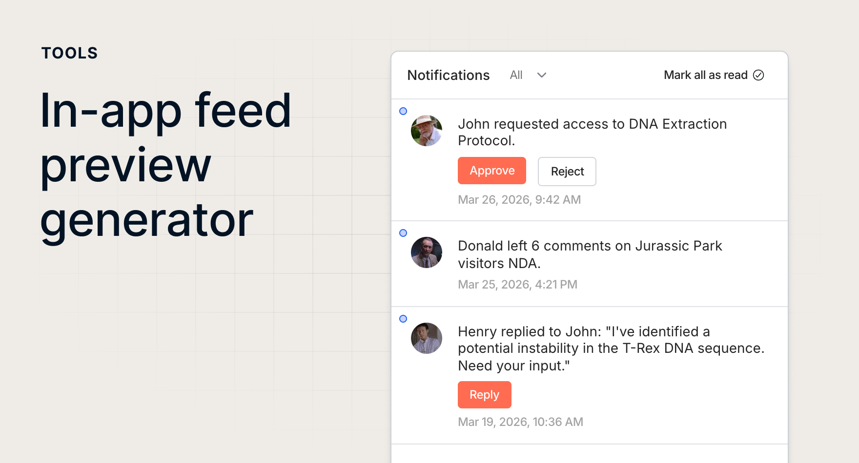 Small Box Feed Example App In-app feed preview generator | Create in-app notification feed mockups ...